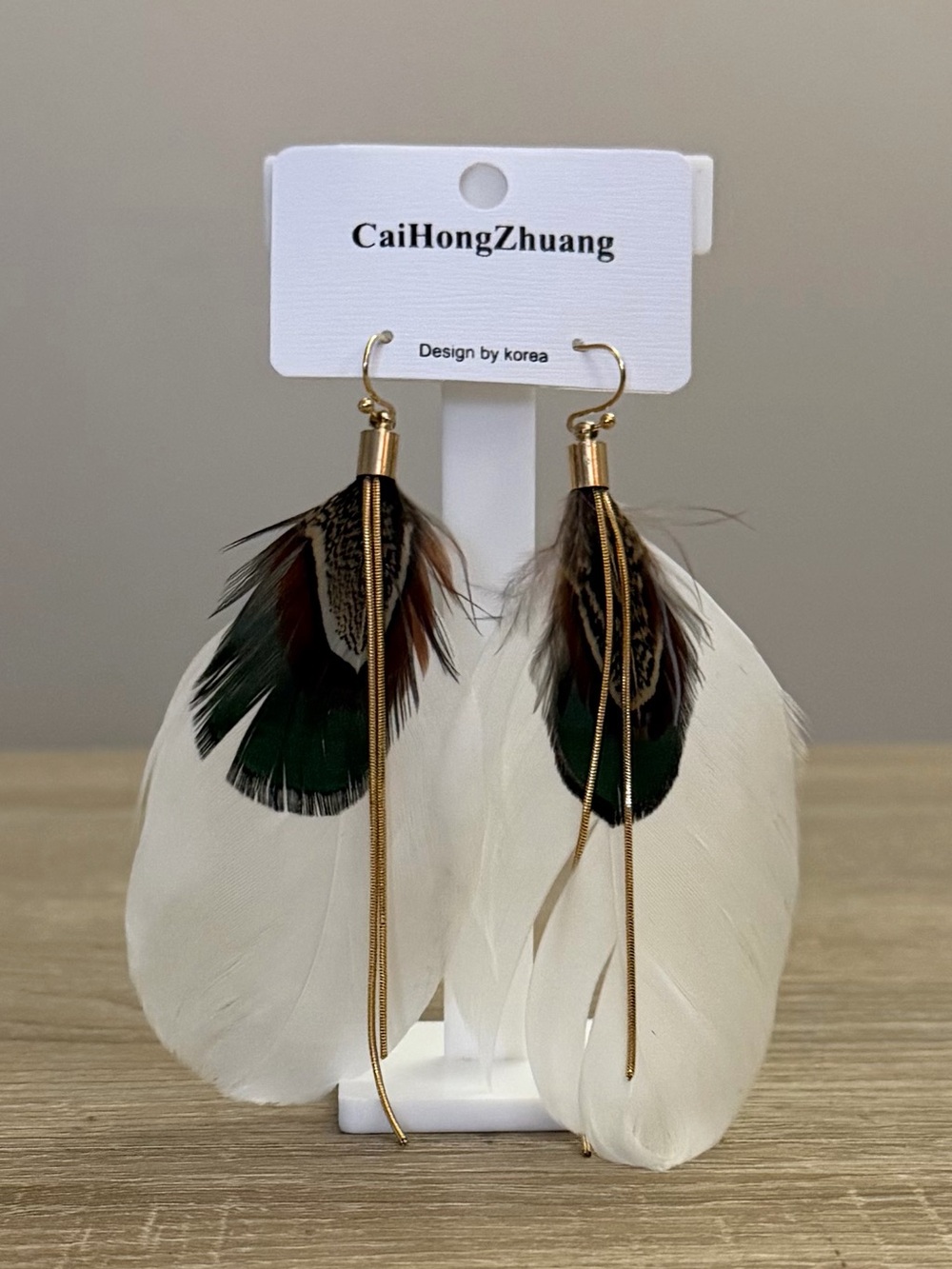 Boho White Feather Earrings NWT